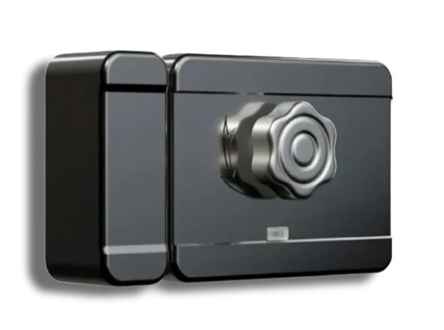 Elektrozámok - samo uzamykací na povrch, s výsuvnou mechanickou závorou.