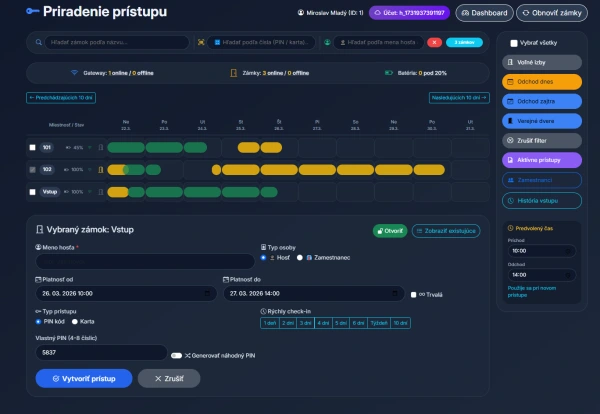 VILKA Access - správa inteligentného prístupu TTlock - prehľadný kalendár + dochádzka 6