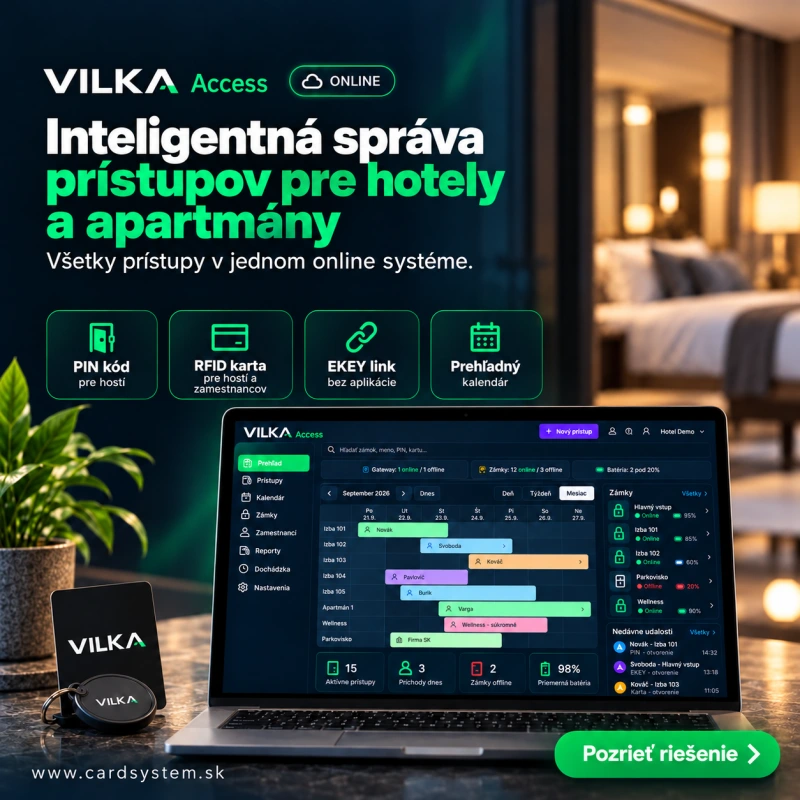 VILKA - Access - správa inteligentného prístupu TTlock - prehľadný kalendár - ONLINE