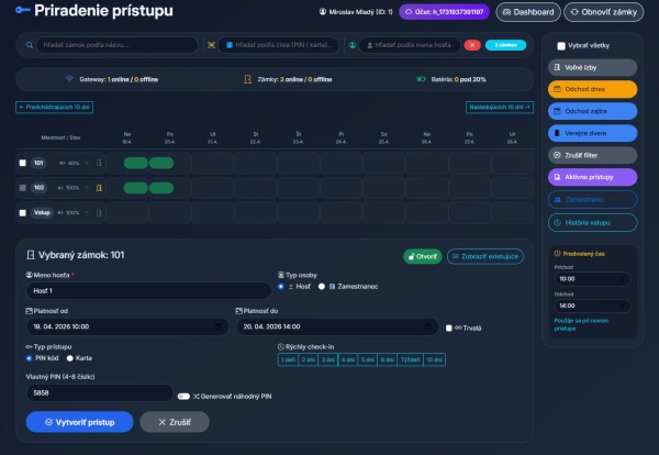 VILKA Access - správa inteligentného prístupu TTlock - prehľadný kalendár + dochádzka 1