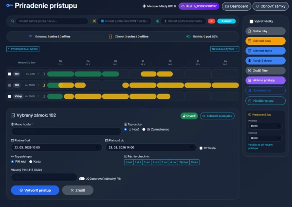 VILKA Access - správa inteligentného prístupu TTlock - prehľadný kalendár + dochádzka